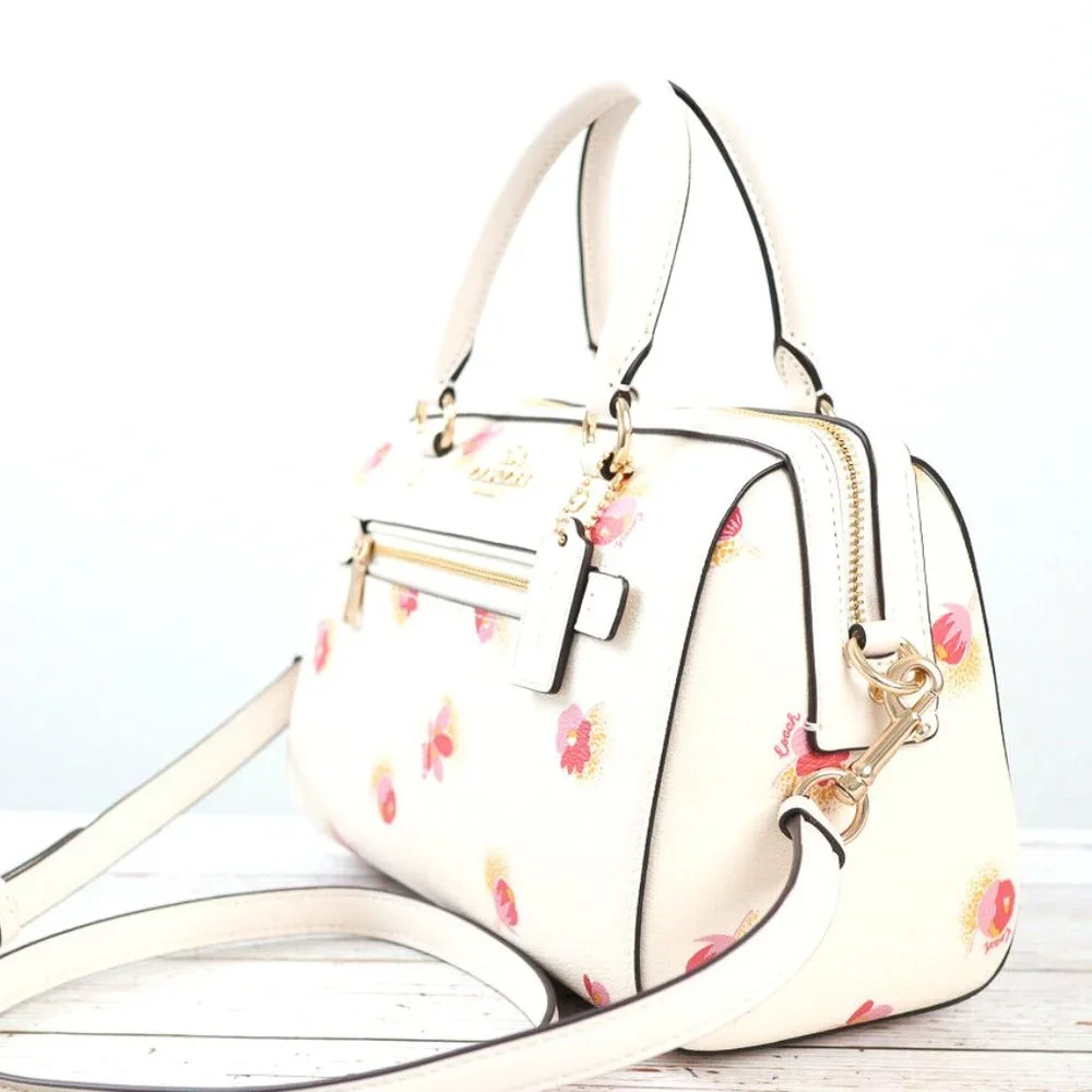BNWT Coach Rowan Floral Leather Canvas Chalk White Bag Satchel Cross Body C5801 - Picture 14 of 16